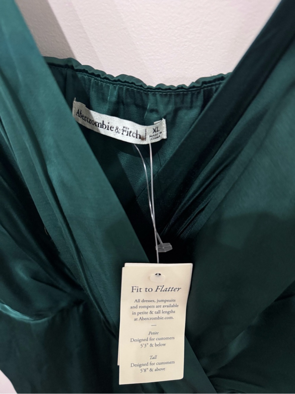 Abercrombie & Fitch Deep Emerald Satin Wrap Midi Dress - Picture 8 of 11